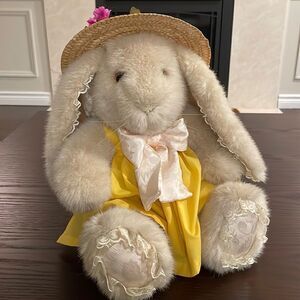 R. Dakin Rabbit Hare in Yellow Sun Dress, Straw Hat and Bow Excellent Condition
